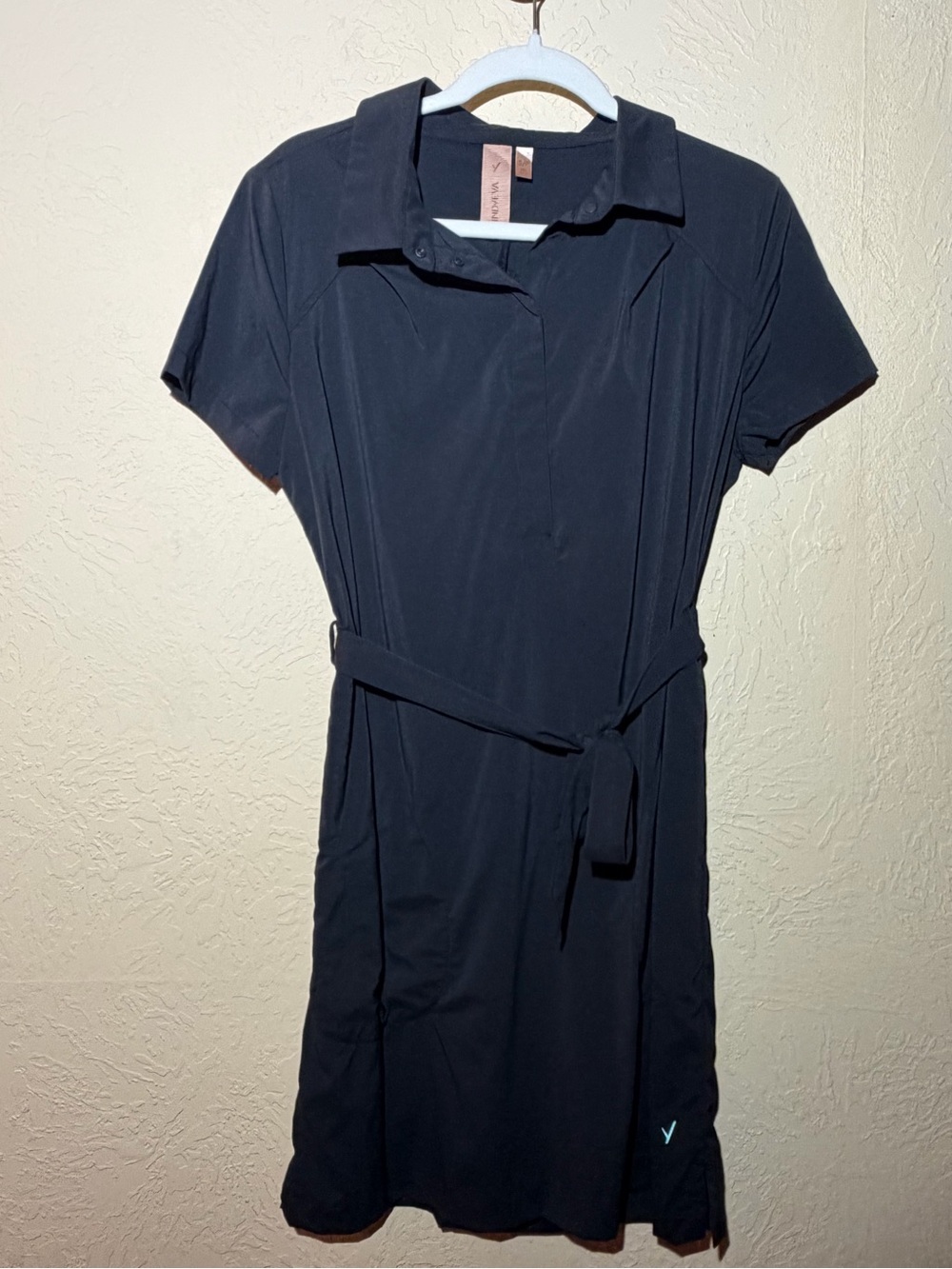 Indyeva Black Short-Sleeve Shirt Dress with Tie Waist Size SP